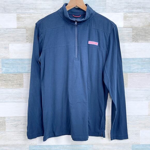 Vineyard Vines Edgartown Mock Neck 1/4 Zip Shep Shirt Blue Pima Mens Small - Picture 1 of 6